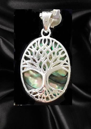 Sterling Silver Tree Paua Pendant